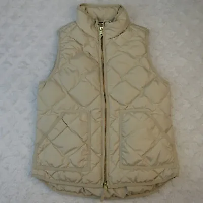 J Crew Vest Women Small Quilted Beige Puffer Full Zip Pockets Down Fill • $17.99