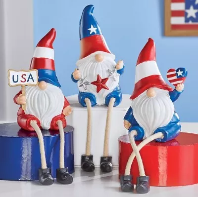 Collections Etc Hand-Painted Patriotic Garden Gnome Sitter Figurine Set • £14.25