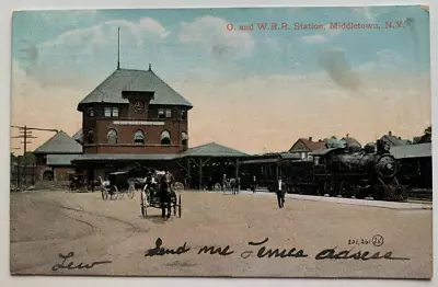 1908 NY Postcard Middletown New York O&W RR Railroad Station Depot Train Engine • $9.99