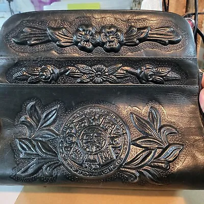 Vintage - Genuine Leather -  Hand Tooled Embossed Mexican Handbag Purse • $72.95