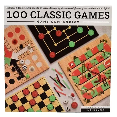 100 Classic Games Classic Family Board Games Compendium Draughts Chess Ludo • £8.99
