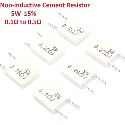 5W Non-inductive Cement Resistor ±5% 0.1 Ohm 0.15 0.22 0.25 Ohm 0.33 Ohm 0.5 Ohm • $105
