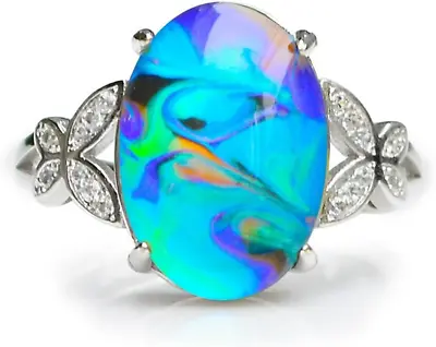 Opalescent Swirl Color Changing Oval Crystal Stone Brass Mood Ring Size Adjustab • $23.81