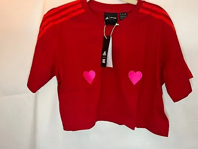 Beyonce Ivy Park ADIDAS Red Hearts Crop Tee Shirt Size M & L • $50.57