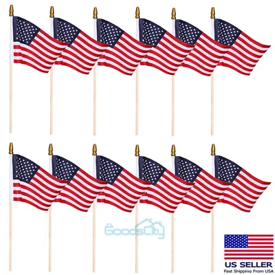 6/12x Mini US American Flag 4x6 Inch On Stick U.S.A American Small Handheld Flag • $6.99