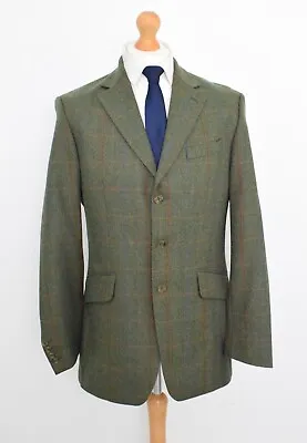 New HACKETT Herringbone Tweed Jacket Size 40L/50L Blazer Long Olive Tall Vintage • £275