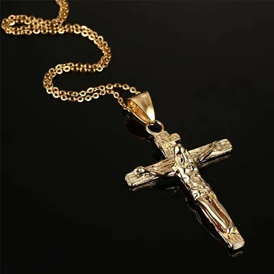  Mens Women Chain Necklace Cross Stainless Steel Pendant Crucifix Jesus UK • £2.93