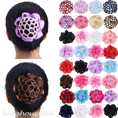 Girls Ballet Dance Elastic Flower Hair Bun Cover Snood Hair Net Skating Crochet • £2.94