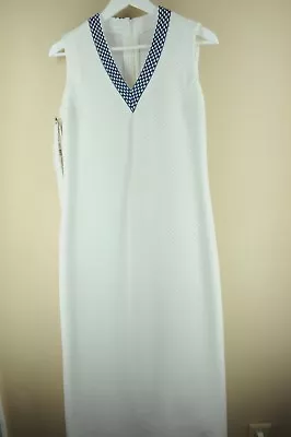 Vintage Women's White With Blue Trim 80's Long Dress M Medium • $44.99