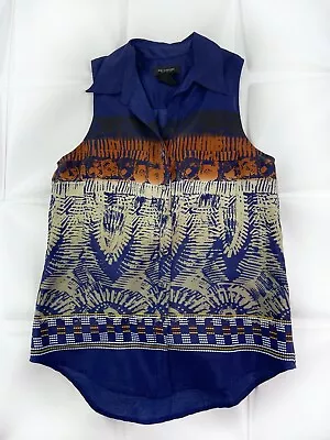 MM Couture By Miss Me Sz M Button Up Ikat Blouse Tank Shirt Blue Womens Artsy • $17.33