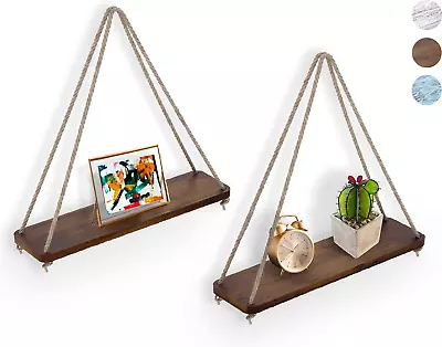 Hanging Shelves For Wall - Set Of 2 – Rustic Farmhouse Boho Shelves With String– • $22.17