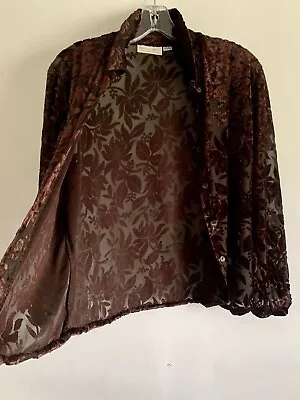 Charlotte Halton Brown Long Sleeves Velvet Top Shirt Blouse Size:12 • £22