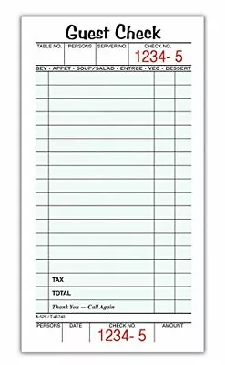 Adams Guest Check Pads Single Part Perforated White 3-2/5  X 6-3/4   50 • $9.29
