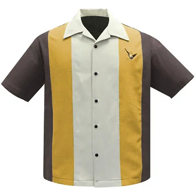 £56 • Buy Steady ATOMIC MAD MEN Rockabilly Bowling Shirt - Coffee - US Sizes S & XL