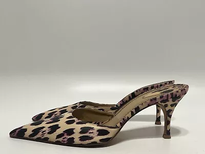 Vtg Roberto Cavalli Just Cavalli Leopard Print Leather Mule Heels 39 • $200