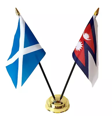 £10.99 • Buy Scotland & Nepal Double Friendship Table Flags  Set With Base
