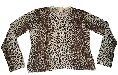 Mainbocher 100% Cashmere Sweater Womens XL Cheetah Print Cropped • $18.69