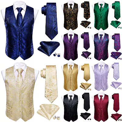 50 Kinds Mens Paisley Waistcoat Vest Hanky Cufflinks Tie Set Wedding Prom S-XXXL • £17.99