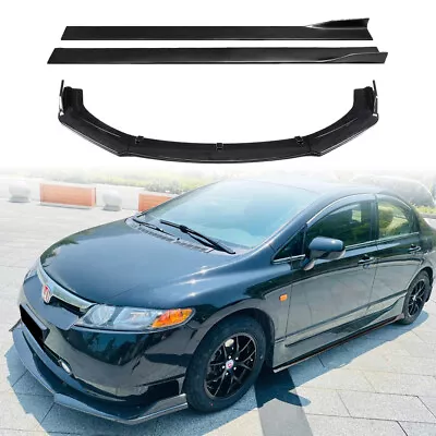 For Honda Civic 2006-2011 Front Bumper Lip Splitter + Side Skirt Carbon Style • $129.99