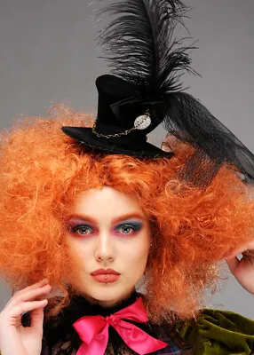 Womens Black Mad Hatter Mini Deluxe Fancy Dress Fairytale Cosplay Top Hat • £36.49