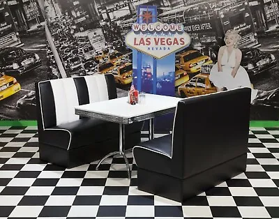American Diner Furniture 50s Style Retro White Table And Two Black  Booths • £1095