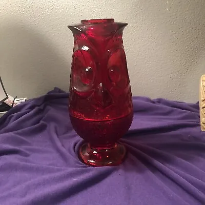 Vintage Viking Glass Ruby Red Owl Fairy Lamp Tea Light/ Votive Candle Holder • $155