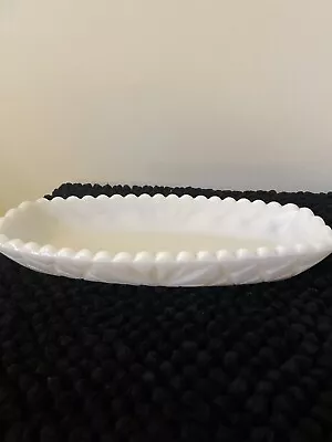 Vintage Milk Glass Scalloped Pickle/relish/olive Tray - 9.5   X 4.5  • $8