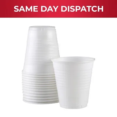 100 White Plastic Cups For Drink Cold Tea Coffee & Wedding Party 7 Oz Reusable • £9.95