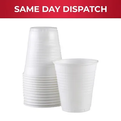 100 X White Plastic Cups For Drink Cold Tea Coffee & Wedding Party 7 Oz • £9.95