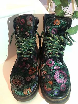 Vintage Rare Floral Velvet Dr Martens Boots Uk4 EU37 Made In England • £179.99