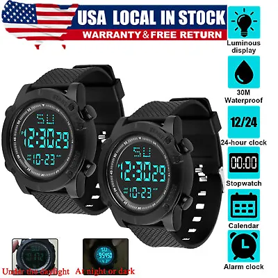 2PCS Men Women Waterproof Digital Watch Military LED Backlight Sports Wristwatch • $10.53