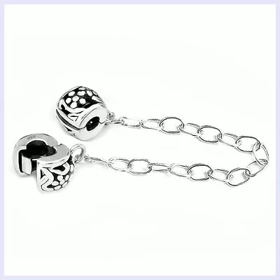 925 Sterling Silver Filigree Flower Safety Chain Bead F/ European Charm Bracelet • $19.98