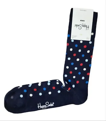 HAPPY SOCKS Men's Navy Small Polka Dot Crew Cotton Socks Size 8-12 NWT • $8