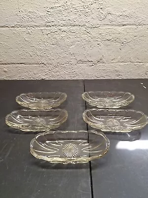 Qty 5 Vintage Clear Glass Banana Split Dishes - 8x3 3/4 Inches - Scalloped Edge • $10