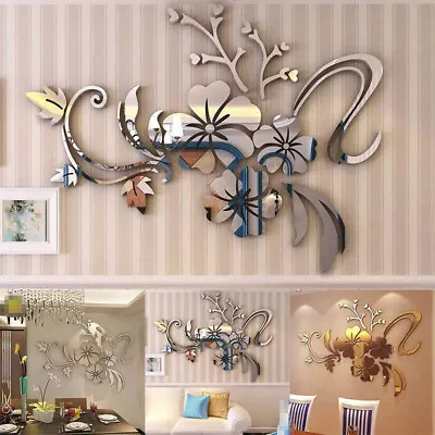 3D Mirror Floral Art Removable Wall Sticker Acrylic Mural Decal Home Room Decor • $6.99