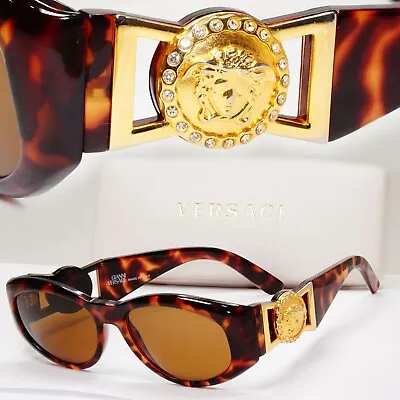 Gianni Versace Sunglasses 1996 Vintage Brown Gold MOD 424/C RH 869 Biggie 111223 • $502