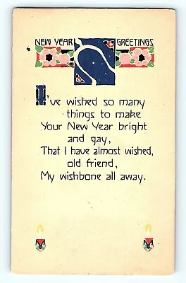 Wishbone New Year Greetings Poem Craft Styl Candles Blue Volland Postcard D1 • $9.02