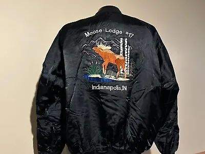 Vintage MOOSE LODGE Men's Satin Jacket XXL Indianapolis Made In USA Embroidered • $79.99