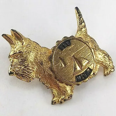 Vintage Soo Michigan Scottish Terrier Dog Sailboat Gold Tone Souvenir Brooch Pin • $32