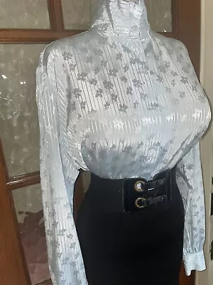 Vintage Slippery Shiny Feel Highneck Secretary Blouse Size 16 Bust 48ins • $12.42