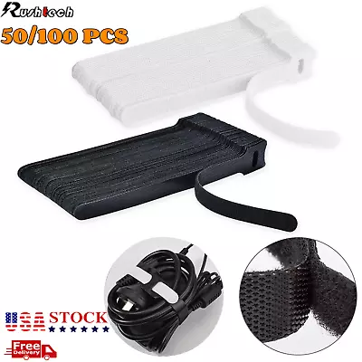 50-100 Cable Straps Black Wire Cord Hook Loop Ties Reusable Fastening Organizer • $8.03