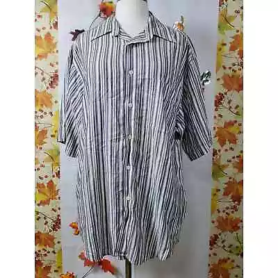 Roundtree & Yorke Men's Grey Stripe Elbow Sleeve Button Up Shirt Tunic Size L • $10.99