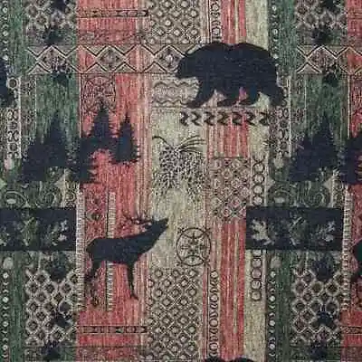 Brentwood Bear Elk Pine Trees Cabin Chenille Upholstery Fabric Lodge Furniture • $29.95