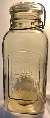 ACME WITHIN SHIELD 5 STARS Square Clear 1/2 Gallon Fruit Jar W/Lid/Wire Bail/NTW • $9.99