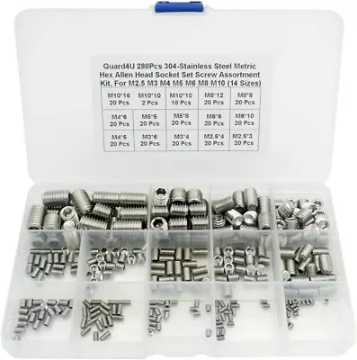 280Pcs 304-Stainless Steel Metric Hex Allen Head Socket Set Screw Assortment Kit • $22.17