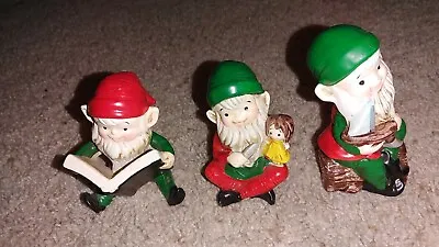 Vintage Mid Century HOMCO Christmas Elves Gnomes 4.5  Chalkware Figures Set Of 3 • $14.99