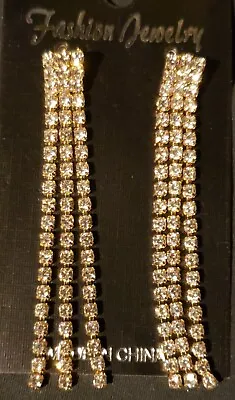 Gold-color Rhinestone Chandelier Earrings • $8