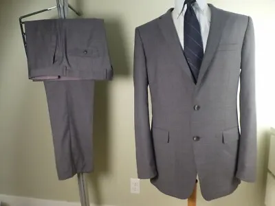 HUGO BOSS Suit 44L W37 REDA Italian Super110 Gray Check Huge Genius Wool • $88.88