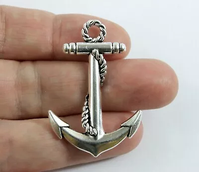 Antique Silver Tone Large ANCHOR Charm - Pendant Crafts Cards Jewellery Nautical • £1.56