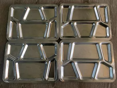 Four Vintage Stainless Steel Cafeteria Lunch Food Trays School Prison Military 4 • $22